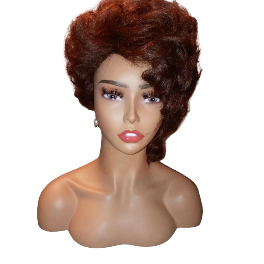 Symphony 🎶 | Brownish Red Curly Side Bob Human Hair Wig | via Instant Detailz